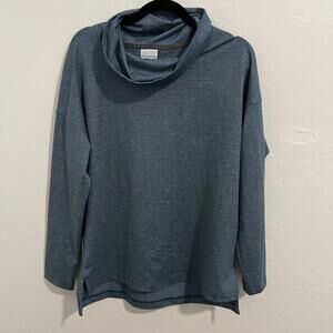 Columbia Pullover Sweater Womens Medium Blue Herringbone Cowl Neck‎ Lightweight